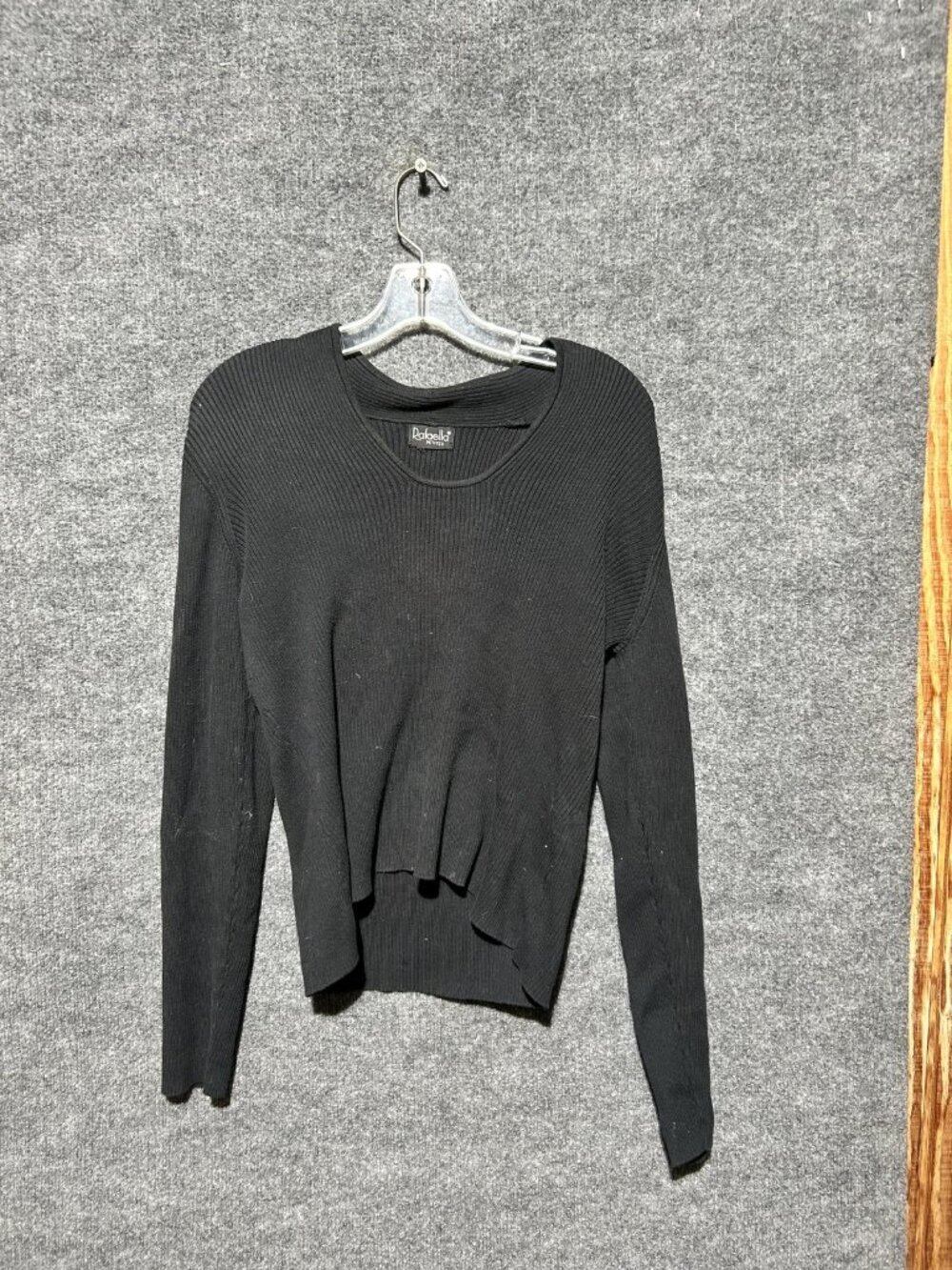Rafaella Sweater Womens Small Petite Black Ribbed Knit Crewneck Pullover Stretch